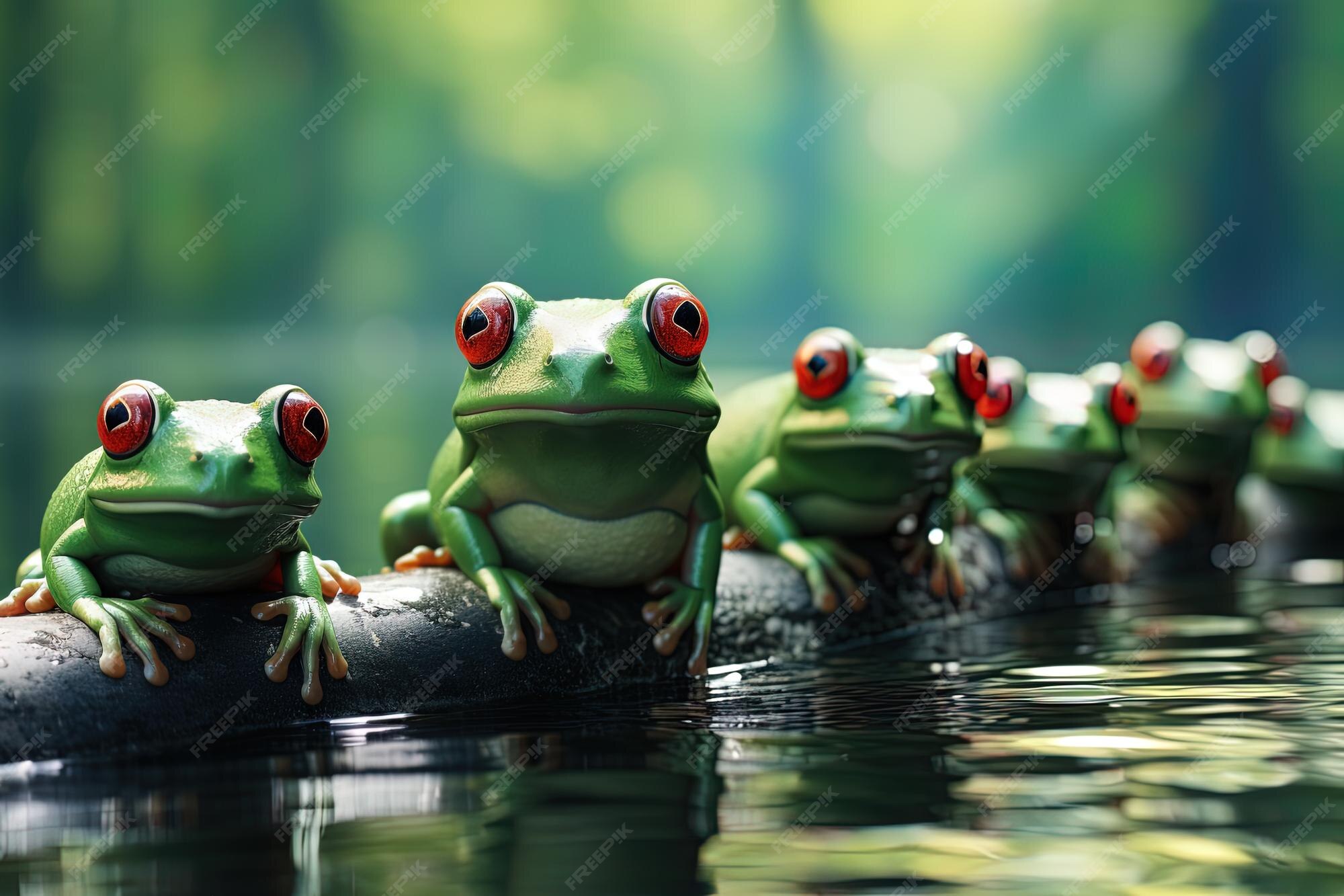 Premium AI Image | Red eyed tree frogs Red frog on a log in the