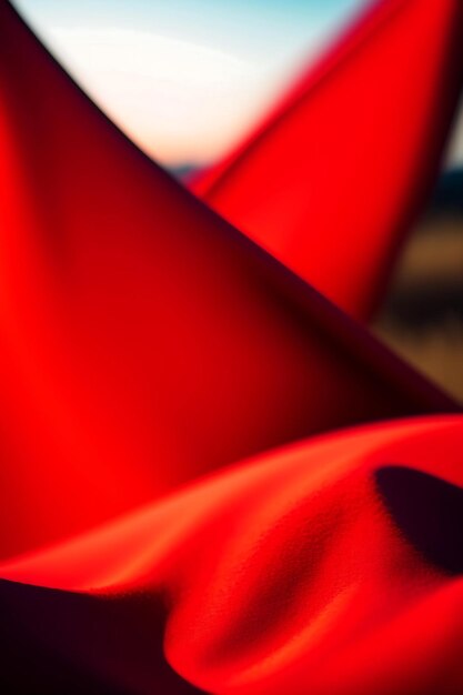 Red fabric blowing in the wind on red background