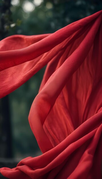 Red fabric fluttering in the wind