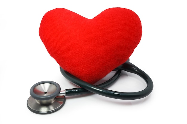 Red fabric heart with stethoscope