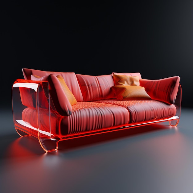 Red fabric sofa with transparent bionic in isolated background