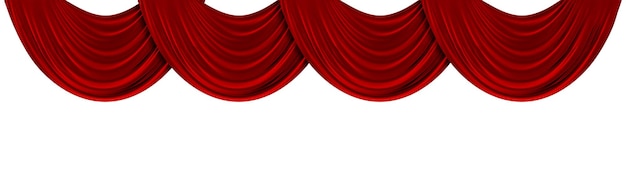 無地の白い背景の上の赤い布の劇場のカーテン3Dレンダリング