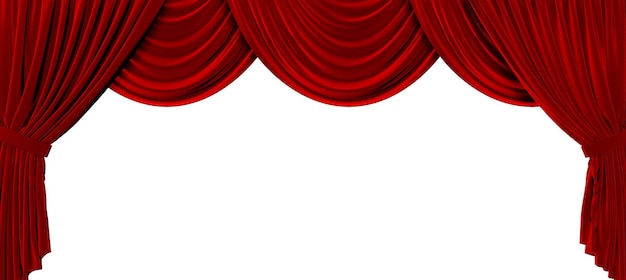 Red fabric theatre curtains on a plain white background 3D Rendering