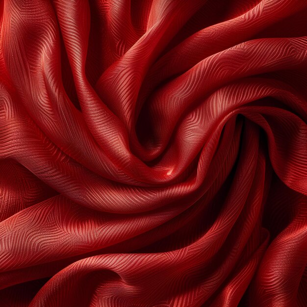 A red fabric with wavy lines on