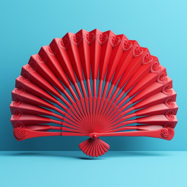 a red fan on a blue background