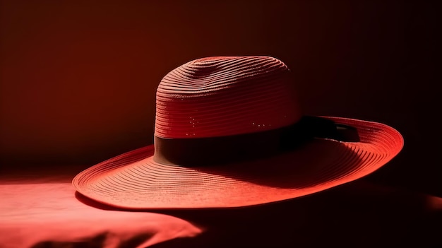 Red fashionable stylish panama hat studio shot on red background