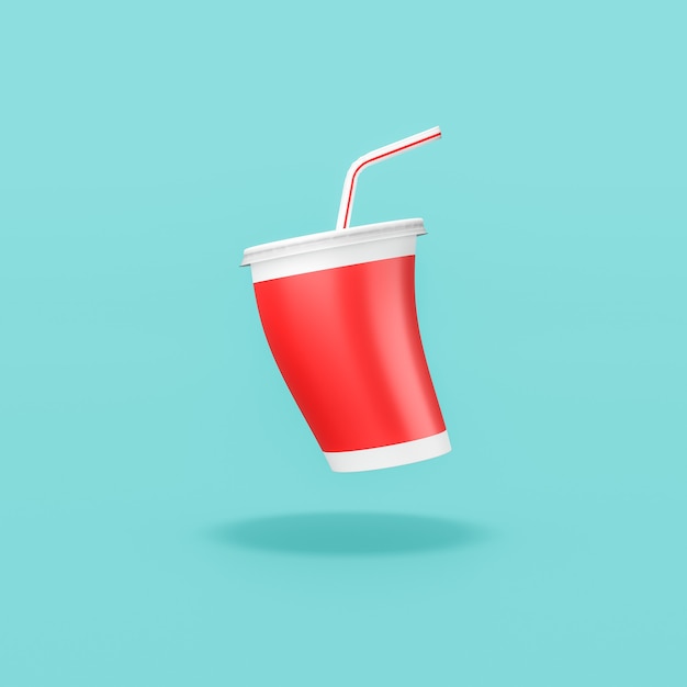 Red Fast Food Drinking Cup with Straw on Blue Background