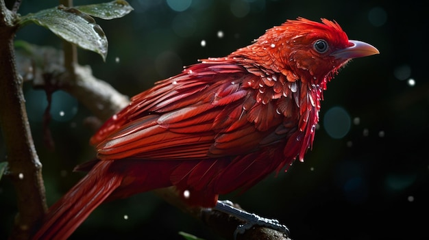 The red feathers on the bird are very bright