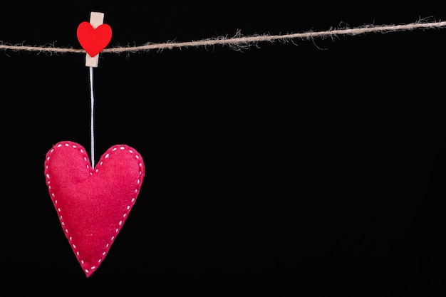 Red felt hearts on a rope