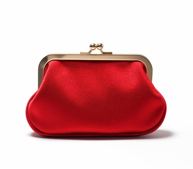 Red felt purse isolated on white background