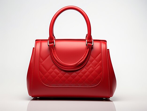 Red Female Leather Bag on White Background