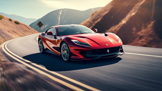 A red ferrari sports car on a road