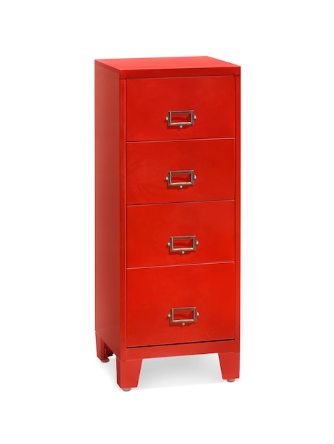 red filing cabinet isolated on white background