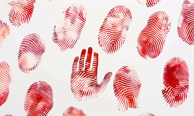 Photo red fingerprints on white background