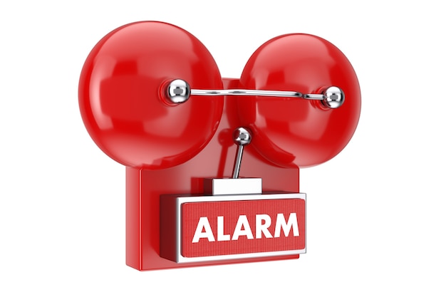 Red Fire Alarm Bell-systeem op een witte achtergrond. 3D-rendering