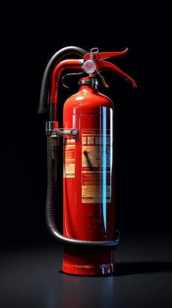 Red fire extinguisher on black surface