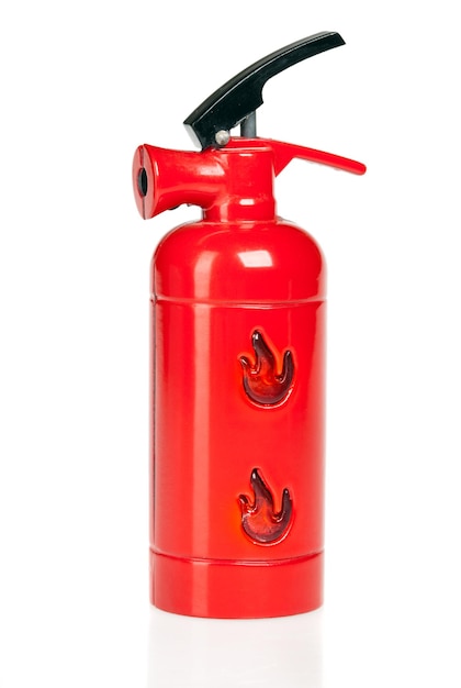 Red fire extinguisher on a white background