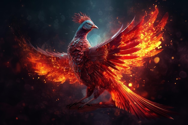 Red fire phoenix nature Generate Ai