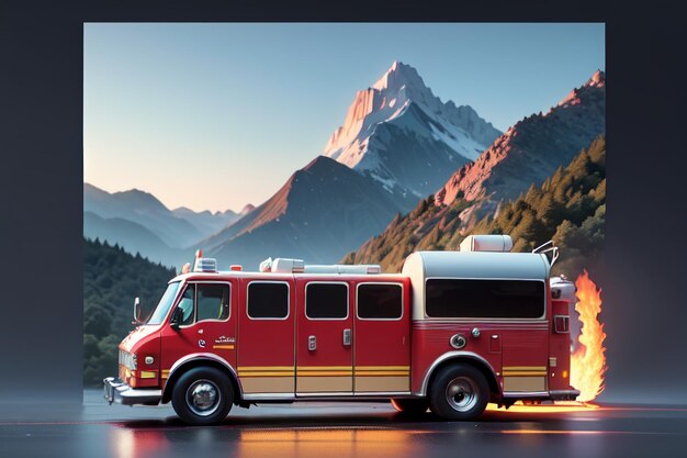 Photo red fire truck fire prevention control disaster special vehicle wallpaper background illustration