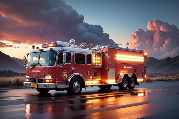 Photo red fire truck fire prevention control disaster special vehicle wallpaper background illustration