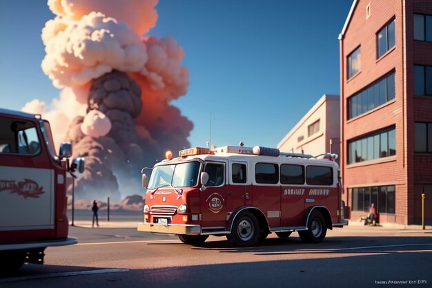 Фото Красный пожарный грузовик управление противопожарной профилактикой катастрофы специальное транспортное средство обои иллюстрация фона