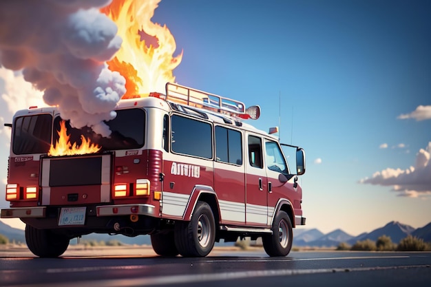 Photo red fire truck fire prevention control disaster special vehicle wallpaper background illustration