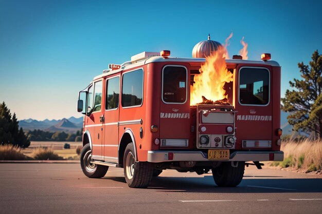 Photo red fire truck fire prevention control disaster special vehicle wallpaper background illustration