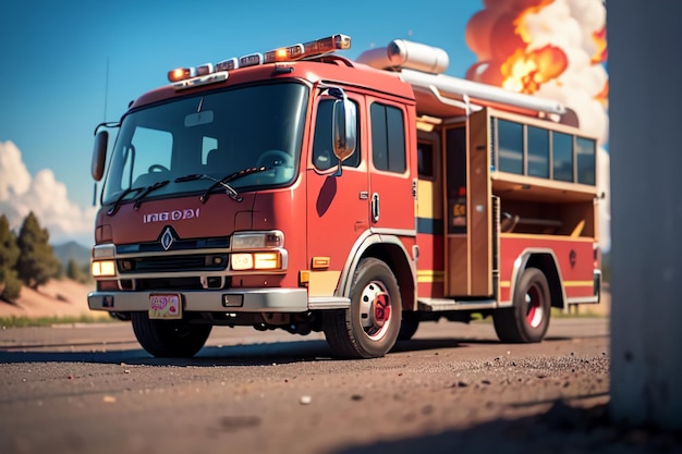 Photo red fire truck fire prevention control disaster special vehicle wallpaper background illustration