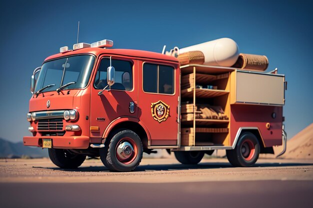 Photo red fire truck fire prevention control disaster special vehicle wallpaper background illustration