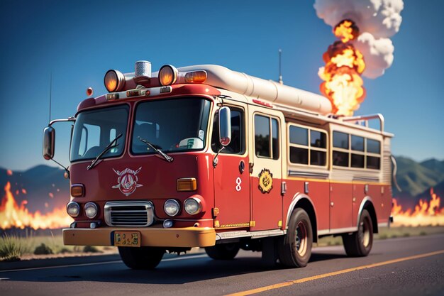 Photo red fire truck fire prevention control disaster special vehicle wallpaper background illustration