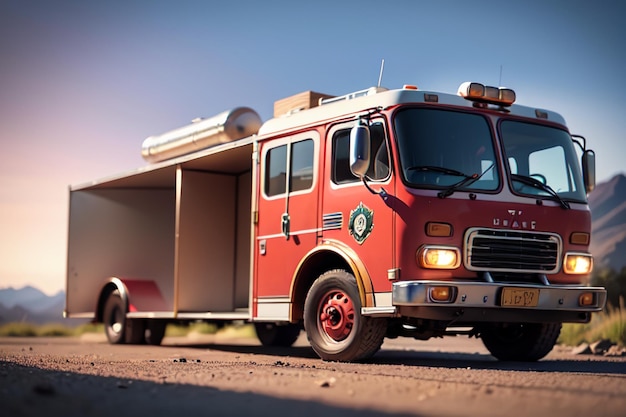 Foto red fire truck fire prevention control disaster special vehicle wallpaper illustrazione di sfondo