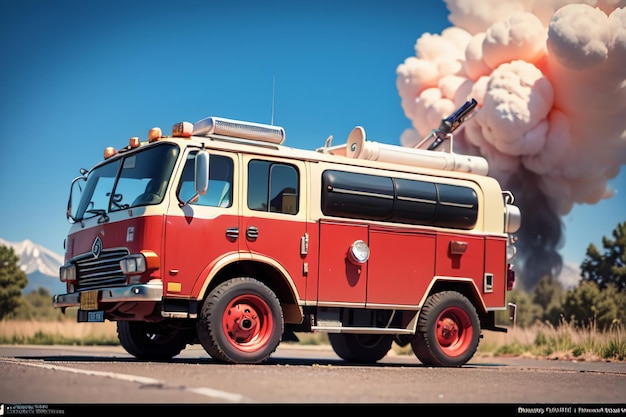 Photo red fire truck fire prevention control disaster special vehicle wallpaper background illustration