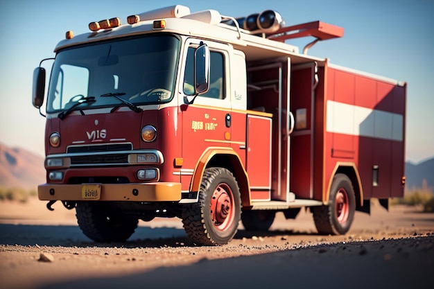 Foto red fire truck fire prevention control disaster special vehicle wallpaper illustrazione di sfondo
