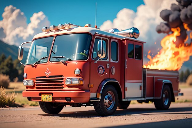 Photo red fire truck fire prevention control disaster special vehicle wallpaper background illustration