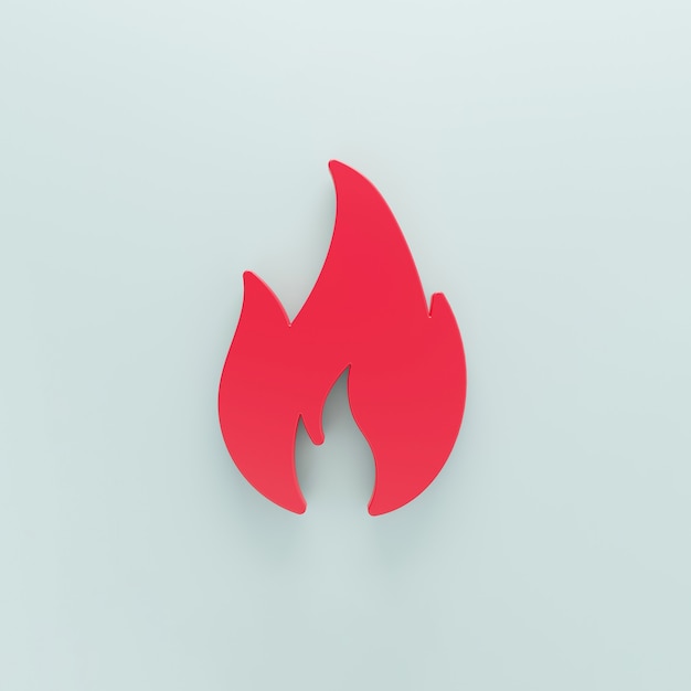 Red Fire vlam pictogram geïsoleerd op een grijze achtergrond Warmte symbool Minimalisme concept 3d illustratie