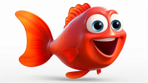 Red fish with a cheerful face 3D on a white background