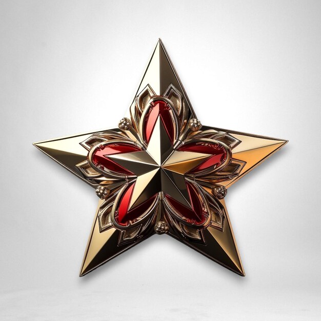 Photo red fivefold star in the style of soviet realism in red gold gemstones white and bronze tones