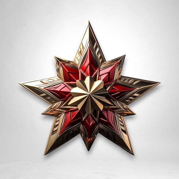 Red fivefold star in the style of soviet realism in Red Gold gemstones white and bronze tones