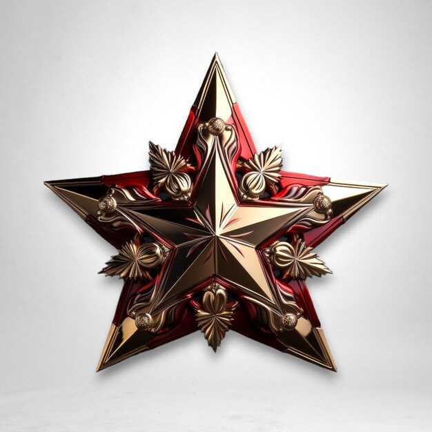 Photo red fivefold star in the style of soviet realism in red gold gemstones white and bronze tones