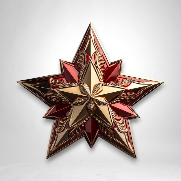 Photo red fivefold star in the style of soviet realism in red gold gemstones white and bronze tones