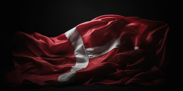 A red flag is draped over a black background.