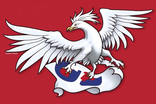 a red flag with a white eagle on it