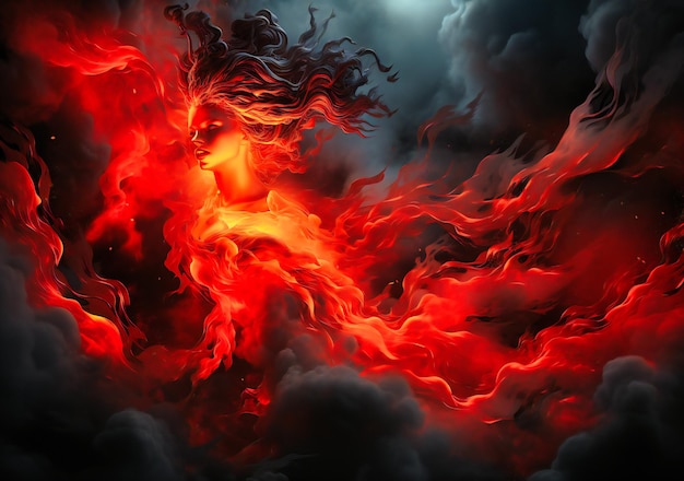 a red flame in a black background