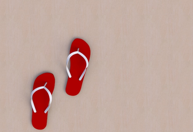 Red flip flops on floor, 3D rendering