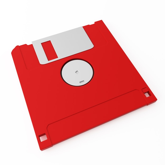 Red floppy disk back side on white