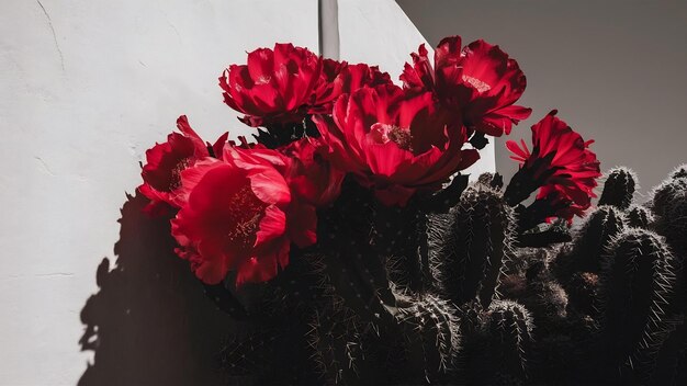 Photo red flower bombax ceiba on white wall