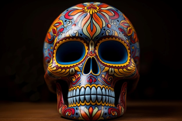 Red flower dead skull Mexican holiday