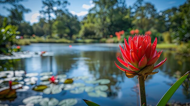 Red flower in park Generative AI