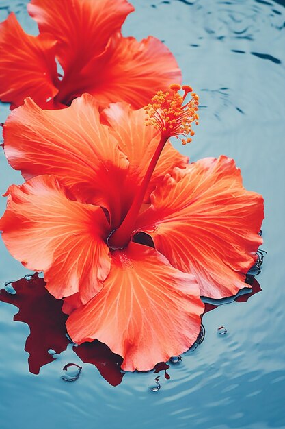 Red flower plant beauty nature summer rose closeup tropical hibiscus reflection water petal