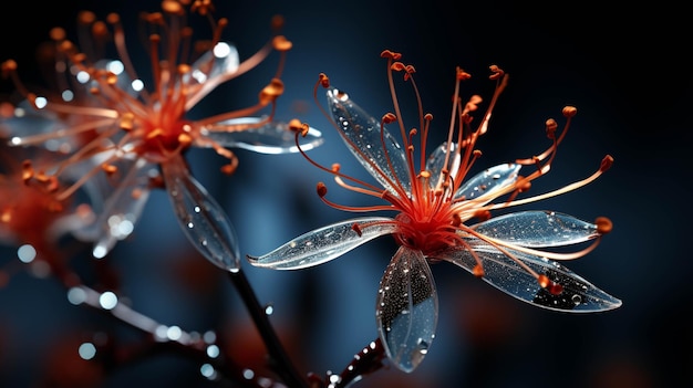 red flower with dew drop